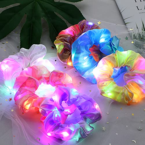 14 Pieces LED Light Hair Scrunchies Luminous Hairband Elastic Hair Bands Satin Elastic Bands Bobbles Ties Ropes for Women Girls, Stylish Elegant Hair Accessories