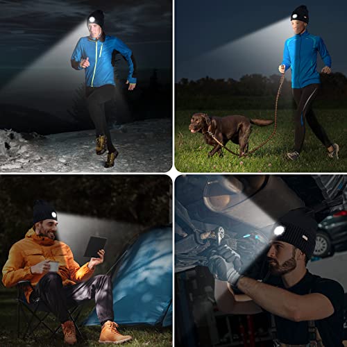 Blukar Lighted Beanie Cap Rechargeable, Beanie Hat with Torch Light Build in, Super Bright 6 LED Head Torch Lamp Hat Winter Warm Gift for Men Women Dad Black