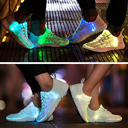 Padgene LED Light Up Shoes for Men Women, Light Fiber Optic LED Shoes Luminous Trainers Flashing Sneakers USB Charging Lace Up Couples Shoes for Festivals, Halloween, Christmas Party White