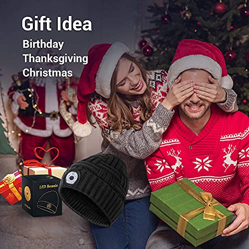 Gifts for Men Beanie Hat with Light - Rechargeable LED Hat with Light Built in Christmas Stocking Fillers for Men Women Presents for Dad Grandad Camping Accessories Running Cycling Walking Gifts