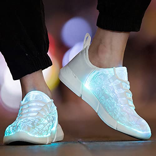 Padgene LED Light Up Shoes for Men Women, Light Fiber Optic LED Shoes Luminous Trainers Flashing Sneakers USB Charging Lace Up Couples Shoes for Festivals, Halloween, Christmas Party White