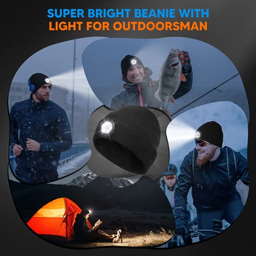 Gifts for Men Dad LED Beanie - Presents for Men Christmas Stocking Fillers Xmas Gift Ideas for Men Husband, Gifts for Him LED Hat Beanie with Light Warm Head Torch Hat Fishing Gifts Black, One Size