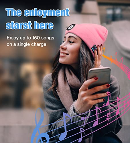 Bluetooth Beanie Hats with Light，Unisex Rechargable LED Beanie with Headphones,Tech Gifts for Men Women Dad（Black