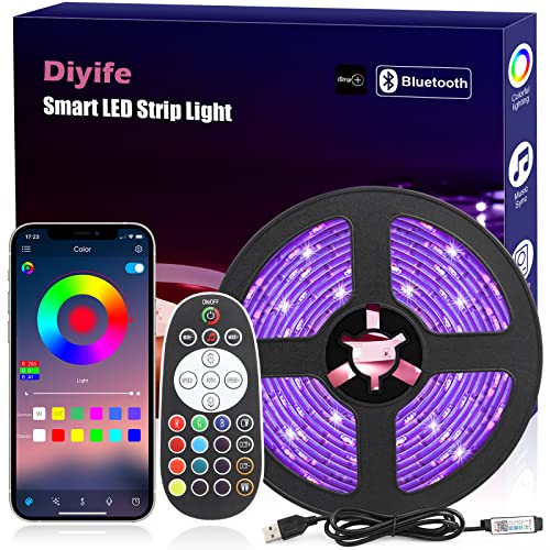 Diyife LED Strip Lights, [Timer Function] 5m LED Lights USB Powered with 25-Keys Remote, 5050 RGB LED Lights, 16 Million Colors Changing, App Control, Music Sync, for Home, TV, Bedroom, Christmas