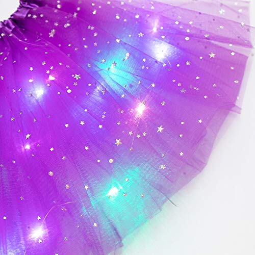 GSDGV Girls Tutu Skirts, LED Light Up Tutu Skirt, Luminous Tulle Tutu Skirt, Princess LED Dancing Skirt, Ballet Dance Costume for Christmas Party(Dark Purple)