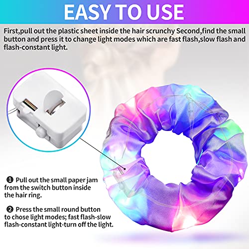 14 Pieces LED Light Hair Scrunchies Luminous Hairband Elastic Hair Bands Satin Elastic Bands Bobbles Ties Ropes for Women Girls, Stylish Elegant Hair Accessories