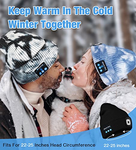 Bluetooth Beanie Hats with Light，Unisex Rechargable LED Beanie with Headphones,Tech Gifts for Men Women Dad（Black