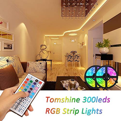 Tomshine Led Strips Lights 10M 300LEDs 5050 RGB SMD Colour Changing LED Lighting Strips with 44-Keys Ir Remote Controller Ip65 Waterproof for Home Kitchen Christmas Decorations