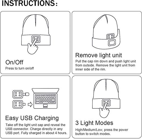 ATNKE LED Lighted Beanie Cap,USB Rechargeable Running Hat Ultra Bright 4 LED Waterproof Light Winter Warm Headlamp Gifts for Men and Women/Pink.