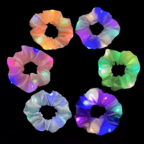 6 Pcs LED Scrunchies for Women, Led Glow Hair Bands, Light Up Hair Scrunchy for Girls, 3 Colors Light Modes, for Women Girls Christmas Glow Rave in the Dark Party Supplies
