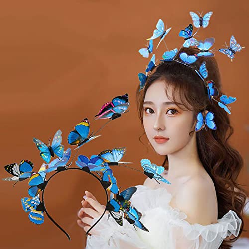 Bramian LED Butterfly Light up Headbands Glowing Headband Christmas Halloween Hair Bands Party Decorative for Women and Girls (Blue Lights)