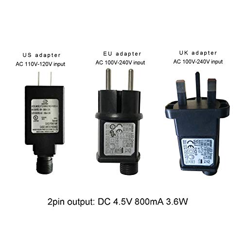 KLOVA Universal EU US UK Plug AC to DC 4.5V 800mA 2pin Class 2 Power Supply Adapter for LED Lights Battery Eliminator and more Devices