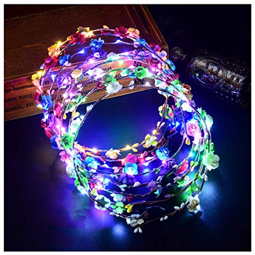 LED Flower Headband,7Pcs Flower Crown Garland Headband Flower Headdress Floral Headband for Women Girls Hair Accessories Birthday Wedding Festival Party1