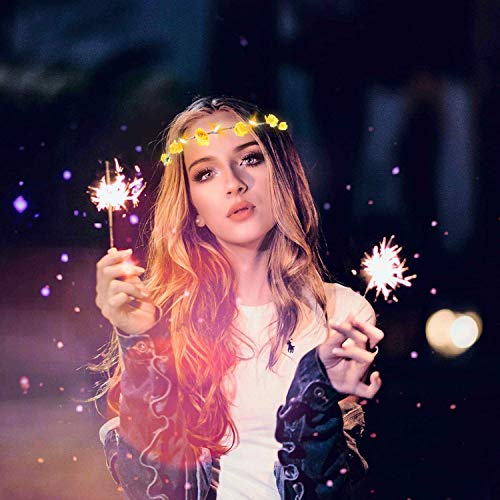 LED Flower Crown,12Pcs Light Up LED Flower Headband Luminous 10 Led Flowers Hair Bands Ladies Headdress for Holiday Christmas Halloween Glow Party Wedding Decor