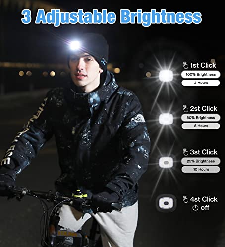 Bluetooth Beanie Hats with Light，Unisex Rechargable LED Beanie with Headphones,Tech Gifts for Men Women Dad（Black