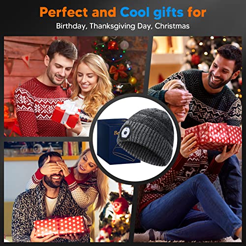 Mens Gifts Hat Beanie with Light - Christmas Stocking Fillers for Dad Hat with LED Light Running Fishing Cycling Gifts for Men Women Bright Head Torch Hat with Light Rechargeable Secret Santa Gifts