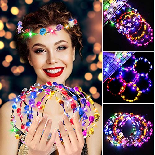 LED Flower Headband,7Pcs Flower Crown Garland Headband Flower Headdress Floral Headband for Women Girls Hair Accessories Birthday Wedding Festival Party1