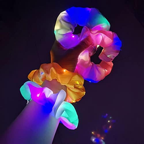 6 Pcs LED Scrunchies for Women, Led Glow Hair Bands, Light Up Hair Scrunchy for Girls, 3 Colors Light Modes, for Women Girls Christmas Glow Rave in the Dark Party Supplies