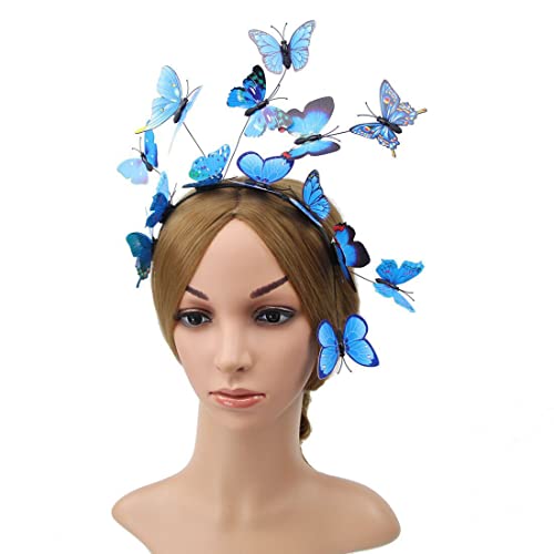 Bramian LED Butterfly Light up Headbands Glowing Headband Christmas Halloween Hair Bands Party Decorative for Women and Girls (Blue Lights)