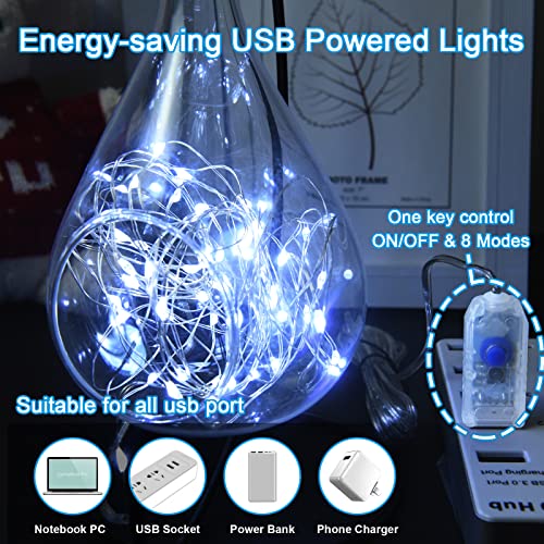Etopgo USB Fairy Lights 5M/16Ft 50 LED Christmas Fairy LightsPlug in, 8 Lighting Modes Twinkle Fairy String Lights for Indoor, Outdoor, Bedroom,Party (Cool White)