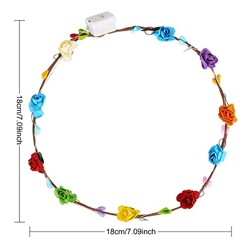 LED Flower Crown,12Pcs Light Up LED Flower Headband Luminous 10 Led Flowers Hair Bands Ladies Headdress for Holiday Christmas Halloween Glow Party Wedding Decor
