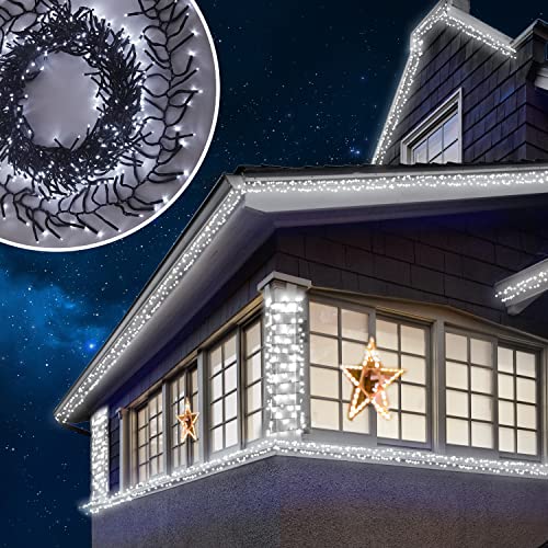 ANSIO® Christmas Lights 1000 LED 12m/39ft Cluster Christmas Tree Lights for Indoor & Outdoor Cool White Decorations Fairy Lights with Timer for Xmas Garden Bedroom & Party | Mains Powered Green Cable