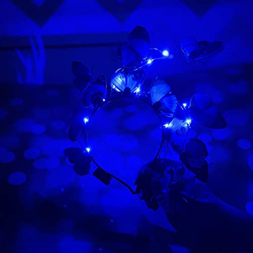 Bramian LED Butterfly Light up Headbands Glowing Headband Christmas Halloween Hair Bands Party Decorative for Women and Girls (Blue Lights)
