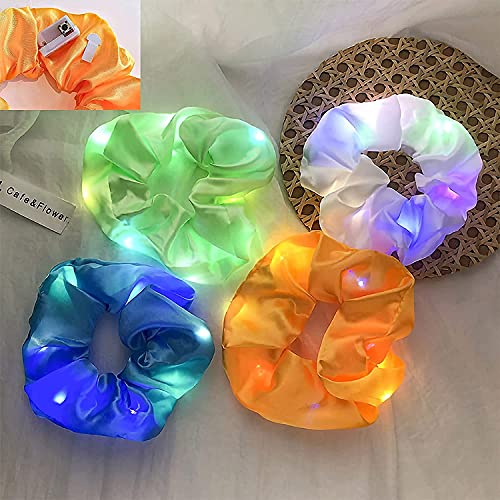 6Pcs Hair Scrunchies, LED Light up Elastic Hair Bands, 3 Colors Light Modes, Elastic Silk Hair Bands, Luminous Hair Ties, for Women Girls Christmas Glow Rave in The Dark Party Supplies