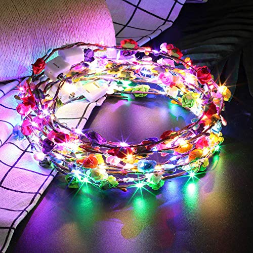 LED Flower Headband,7Pcs Flower Crown Garland Headband Flower Headdress Floral Headband for Women Girls Hair Accessories Birthday Wedding Festival Party1