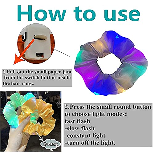 6Pcs Hair Scrunchies, LED Light up Elastic Hair Bands, 3 Colors Light Modes, Elastic Silk Hair Bands, Luminous Hair Ties, for Women Girls Christmas Glow Rave in The Dark Party Supplies