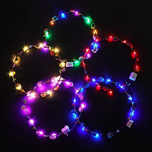 LED Flower Headband,7Pcs Flower Crown Garland Headband Flower Headdress Floral Headband for Women Girls Hair Accessories Birthday Wedding Festival Party1