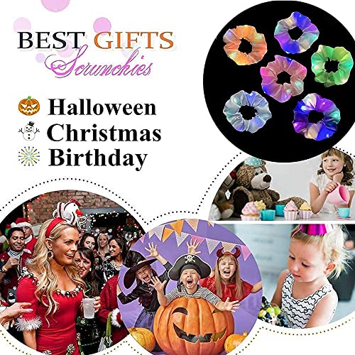 6Pcs Hair Scrunchies, LED Light up Elastic Hair Bands, 3 Colors Light Modes, Elastic Silk Hair Bands, Luminous Hair Ties, for Women Girls Christmas Glow Rave in The Dark Party Supplies