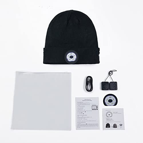 Nircho Bluetooth Beanie Hat with LED Headlight Unisex Musical Knitted Wireless USB Rechargeable Hands Free Headlamp Cap Christmas Winter Warmer Knit Hat with Light Washable for Running Skating Cycling