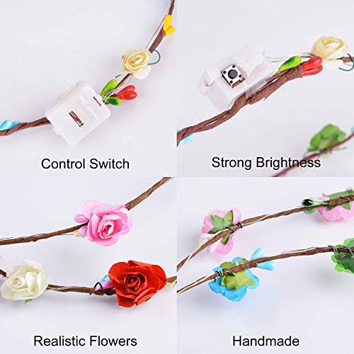 LED Flower Headband,7Pcs Flower Crown Garland Headband Flower Headdress Floral Headband for Women Girls Hair Accessories Birthday Wedding Festival Party1