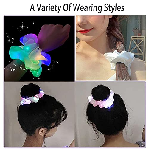 6Pcs Hair Scrunchies, LED Light up Elastic Hair Bands, 3 Colors Light Modes, Elastic Silk Hair Bands, Luminous Hair Ties, for Women Girls Christmas Glow Rave in The Dark Party Supplies
