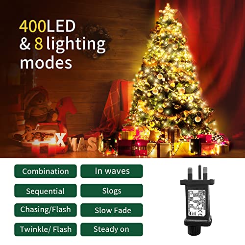 Christmas Tree Lights,400 LED Outdoor Cluster Christmas Lights 2m*16 Strands Warm White Fairy Lights Plug in Waterproof with Memory and 8 Lighting Modes Xmas Lights for Indoor Outdoor Decoration