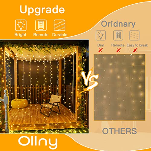 Ollny Curtain Fairy Lights Plug-in, 3m x 3m 300 LED Curtain Lights Indoor Outdoor, (Warm White)