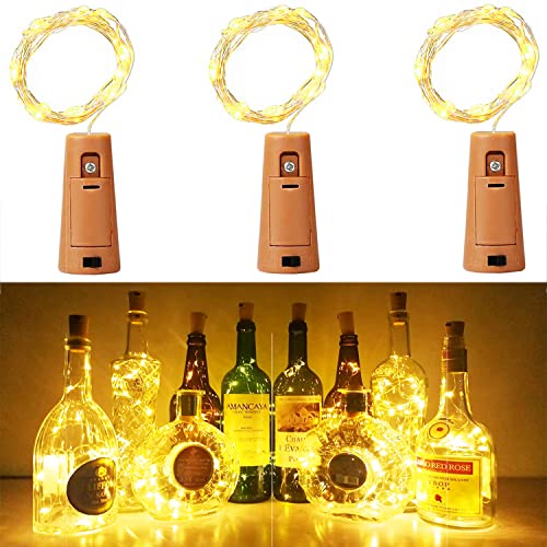 Bottle Lights, Cork Lights for Bottles 2m 20 LED, Operated Nightlights for DIY Bedrooms Parties Weddings Indoor Christmas Outdoor Decoration, (3 Pack) Warm White [Energy Class A++]