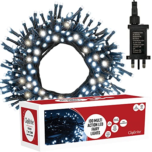 GloBrite Fairy Lights 100 LED - Christmas Lights with 8 Modes Function for Christmas Tree Outdoor Lights Christmas Lights Garden Lights Christmas Tree Decorations - Cool White