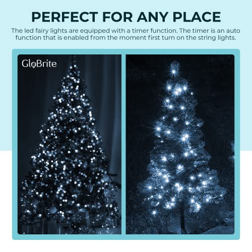 GloBrite Fairy Lights 100 LED - Christmas Lights with 8 Modes Function for Christmas Tree Outdoor Lights Christmas Lights Garden Lights Christmas Tree Decorations - Cool White