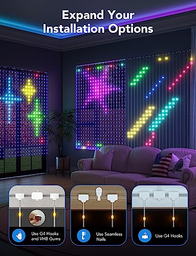 Govee Curtain Lights, 520 RGBIC LEDs Christmas Lights, Smart WiFi LED Curtain Lights Outdoor, Dynamic DIY Lights, IP65 Waterproof, Colour Changing Curtain String Lights for Backdrop Bedroom (1.5×2m)