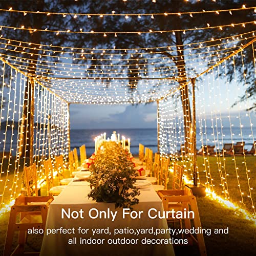 Ollny Curtain Fairy Lights Plug-in, 3m x 3m 300 LED Curtain Lights Indoor Outdoor, (Warm White)