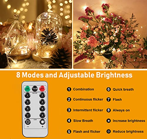 RJEDL Fairy Lights String Lights Battery Operated, 2 Pack 10m 100 LED Copper Wire Lighting with 8 Modes Remote Control IP67 Waterproof for Indoor Outdoor Halloween Christmas Party Wedding Bedroom