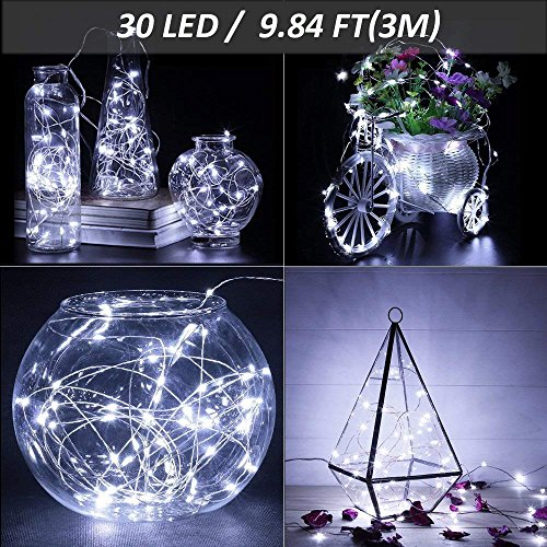 BOLWEO 10ft/3M 30LEDs Cool White LED String Light,Battery Operated Christmas Tree Decoration Lights,Waterproof Copper Wire Lighting for Outdoor Indoor Home Garden Bedroom