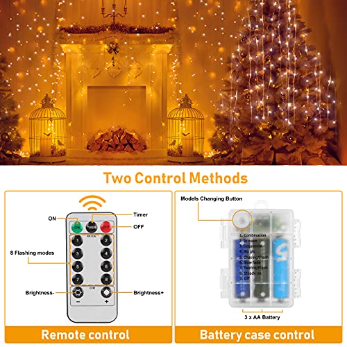 RJEDL Fairy Lights String Lights Battery Operated, 2 Pack 10m 100 LED Copper Wire Lighting with 8 Modes Remote Control IP67 Waterproof for Indoor Outdoor Halloween Christmas Party Wedding Bedroom