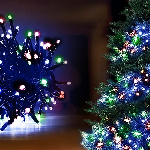 ANSIO® Christmas Lights 480 LED 6m/20ft Cluster Christmas Tree Lights for Indoor & Outdoor Multicoloured Decorations Fairy Lights with Timer for Xmas Garden Bedroom & Party | Mains Powered Green Cable