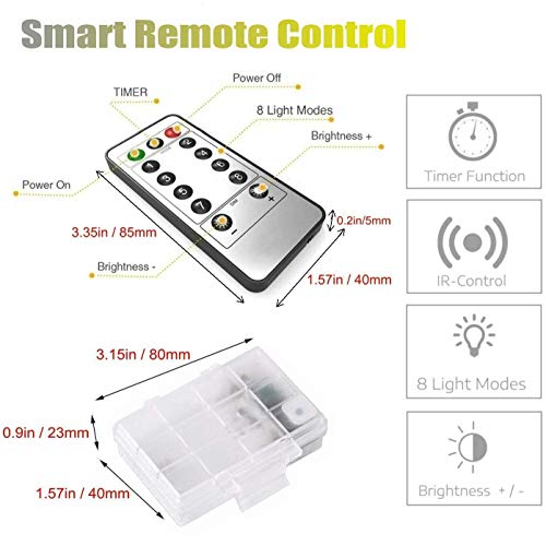 Fairy String Lights, 2 Set 33ft 100 Led Fairy Lights Battery Operated Silver Wire Lights with Remote Control, 8 Mode Waterproof Lights for Home Garden Bedroom Centerpiece Wedding Party (Cool White)