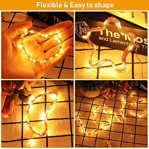 RJEDL Fairy Lights String Lights Battery Operated, 2 Pack 10m 100 LED Copper Wire Lighting with 8 Modes Remote Control IP67 Waterproof for Indoor Outdoor Halloween Christmas Party Wedding Bedroom