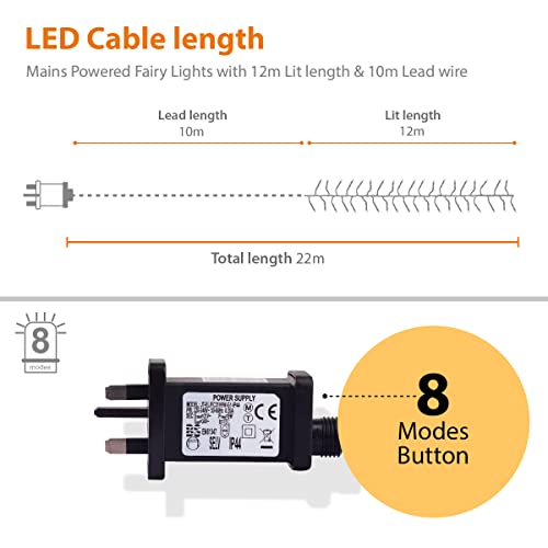 ANSIO® Christmas Lights 1000 LED 12m/39ft Cluster Christmas Tree Lights for Indoor & Outdoor Cool White Decorations Fairy Lights with Timer for Xmas Garden Bedroom & Party | Mains Powered Green Cable