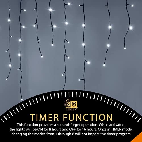 ANSIO® Outdoor Christmas Lights 500 LED 17.4m/56ft Icicle Lights Outdoor & Indoor Cool White Decorations String Fairy Outside Lights with Timer for Xmas Garden Bedroom Party|Mains Powered Green Cable